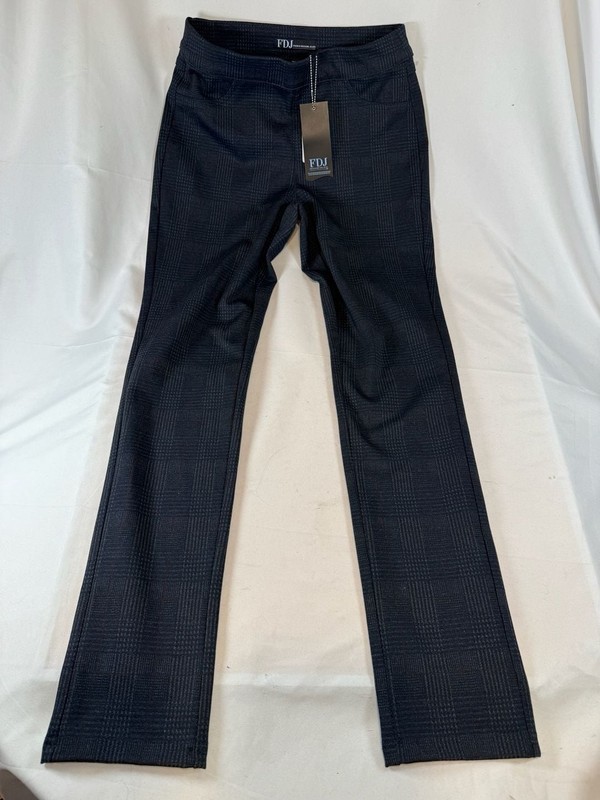 FDJ French Dressing Jeans Pull-On Slim Leg Pants Size 2 Navy Check Workwear