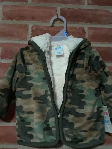 NEW Infant Healthex Baby Faux Fur Soft Fleece Zip Up Hoodie Jacket Camo 6-9 mths