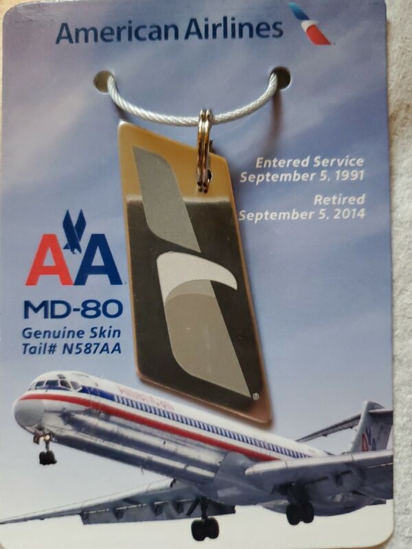 AMERICAN AIRLINES MD80 Genuine Skin Tail#587 9/5/1991 to 9/5/2014.  Keychain