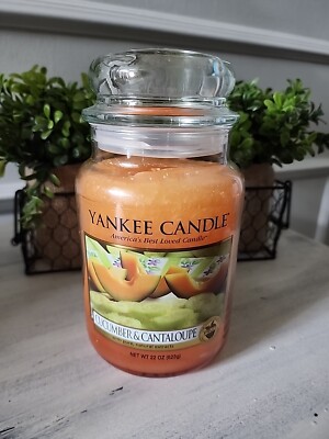 Yankee Candle Cucumber & Cantaloupe, Large Jar 22 oz, White Label, Retired, NEW