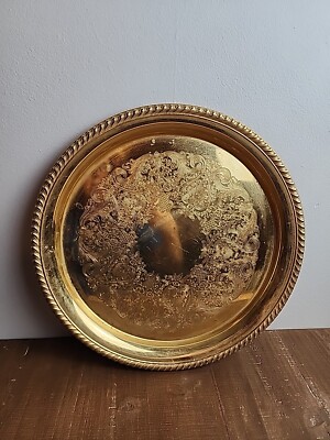~ INTERNATIONAL SILVER GOLD ELCTRO PLATE ROUND HOLIDAY SERVING PLATTER ~ 12 Inch