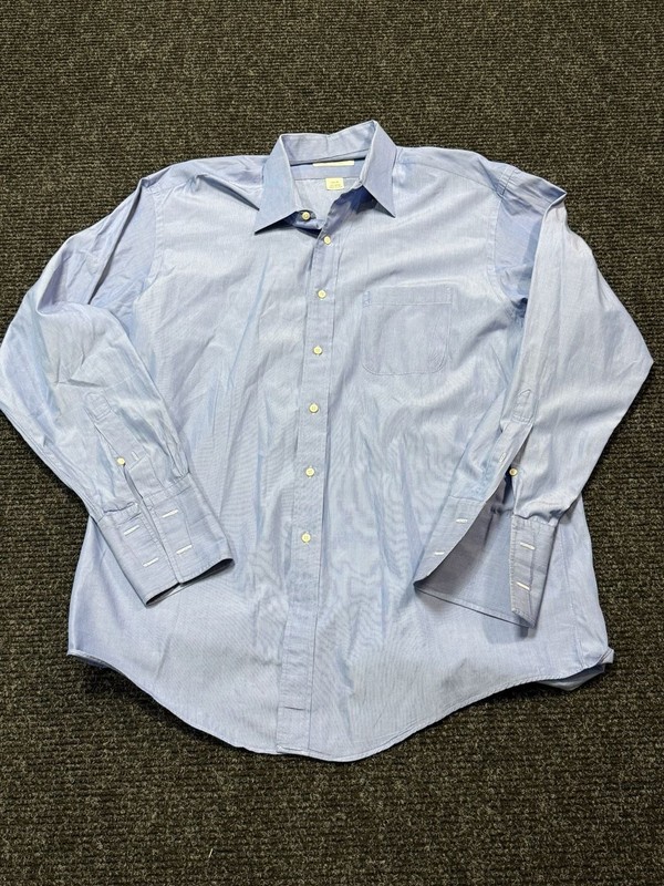 Brooks Brothers Mens 17.5-35 Blue Striped Long Sleeve Woven In Italy Button Up