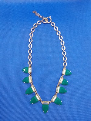 Emerald Green STELLA & DOT Acrylic/Clear Baguette 17'' Necklace with 2'' Extender