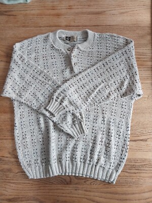 Classic Lord & Taylor Mens XXL Sweater Button Henley Gray Ribbed 100% Cotton