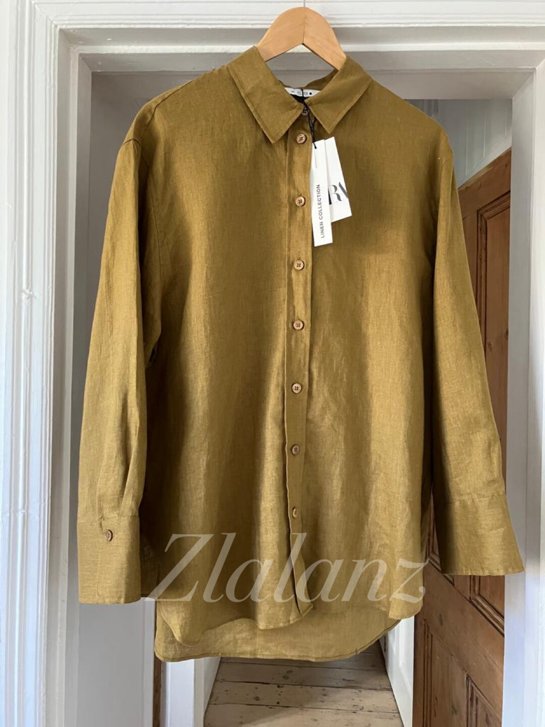 Zara SS22 100% Linen Oversize Shirt S M L XXL Oil Brown Gold