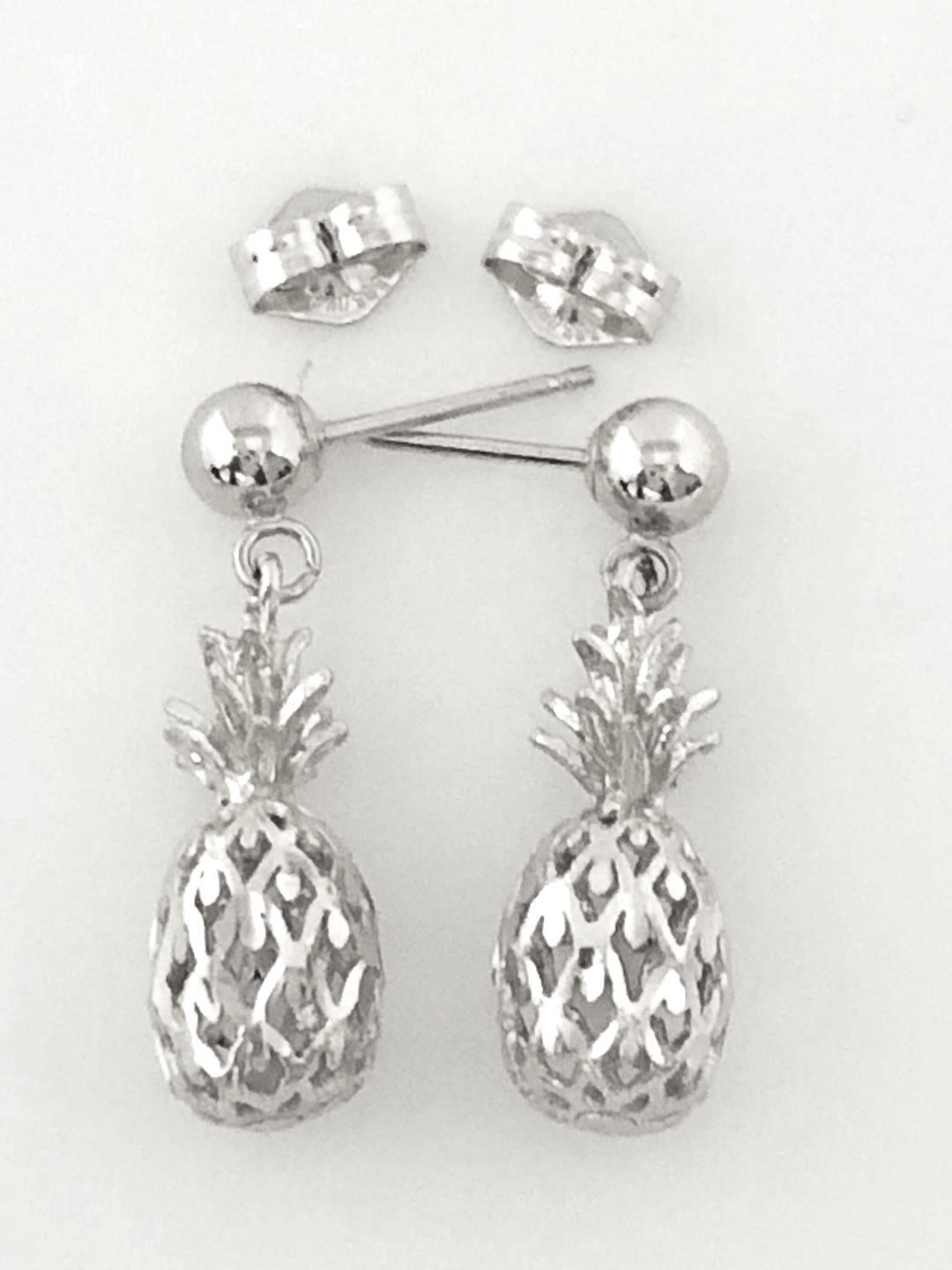 Pre-owned Pineapple 14k Solid White Gold 3d  Earring W: (7.5 Mm) L: 7/8” (22 Mm) E405-60