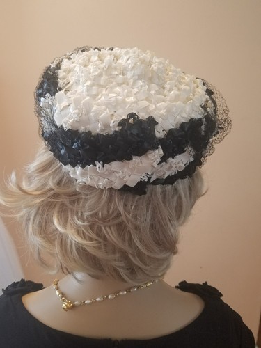 Chez Originals cream and black with black netting Vintage hat