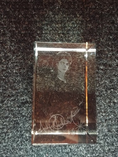 Michael Jackson 3D Glass Crystal Etched Hologram Picture with Signature MJ Bad