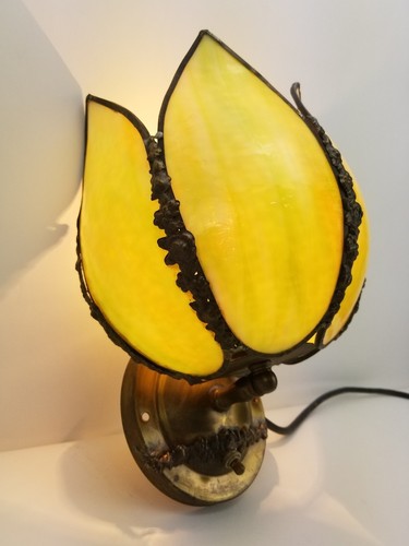 Beautiful One of A Kind Antique Art Deco Stained Glass Brass Wall Sconce - RARE