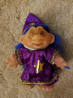 Vintage Dam Adopt A Norfin Troll 5''-Little Wiz-1986- Blue Hair- Open smile