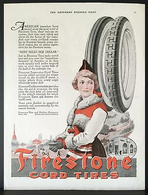 1917 Firestone Cord Tires Agency Christiania Norway Folk Costume Print Ad