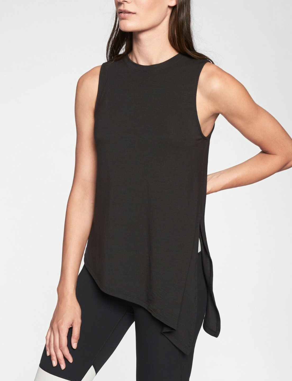 ATHLETA BLACK SLEEVELESS CLOUDLIGHT ASYMMETRICAL SIDE-TIE