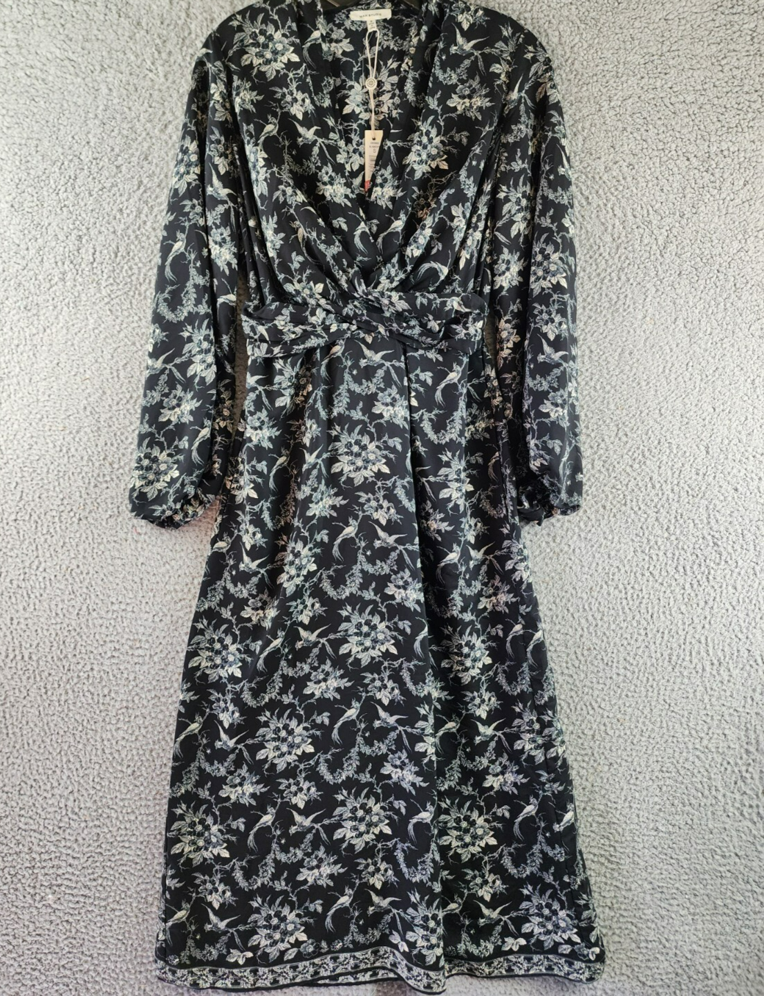 Max Studio Floral Regular Dress Women's S Black/White Elbow Sleeve Twist Front - Picture 1 of 14