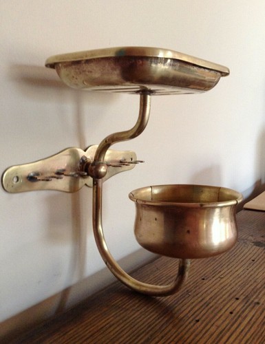 antique bathroom cup toothbrush soap brass original WWI depression 1920