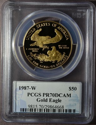 1987-W PCGS PR70 DCAM $50 Gold Eagle 1 oz PF70 UCAM Director DIEHL Signature