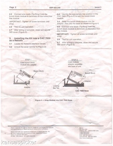 Siecor Bunch Block NID Module Kit SRP-202-240 Fits SNI-4600 CAC 9600 7600