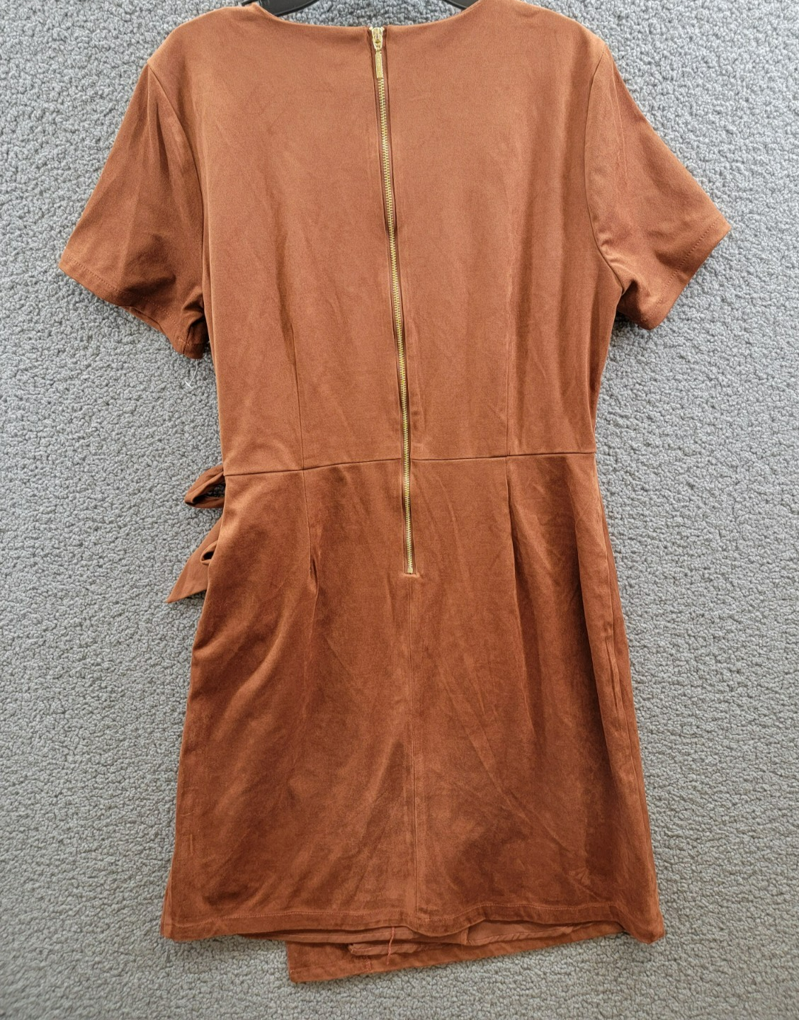 Tahari ASL Faux-Suede Sheath Dress Women's 10 Walnut Round Neck Back Zip Closure - Picture 13 of 19