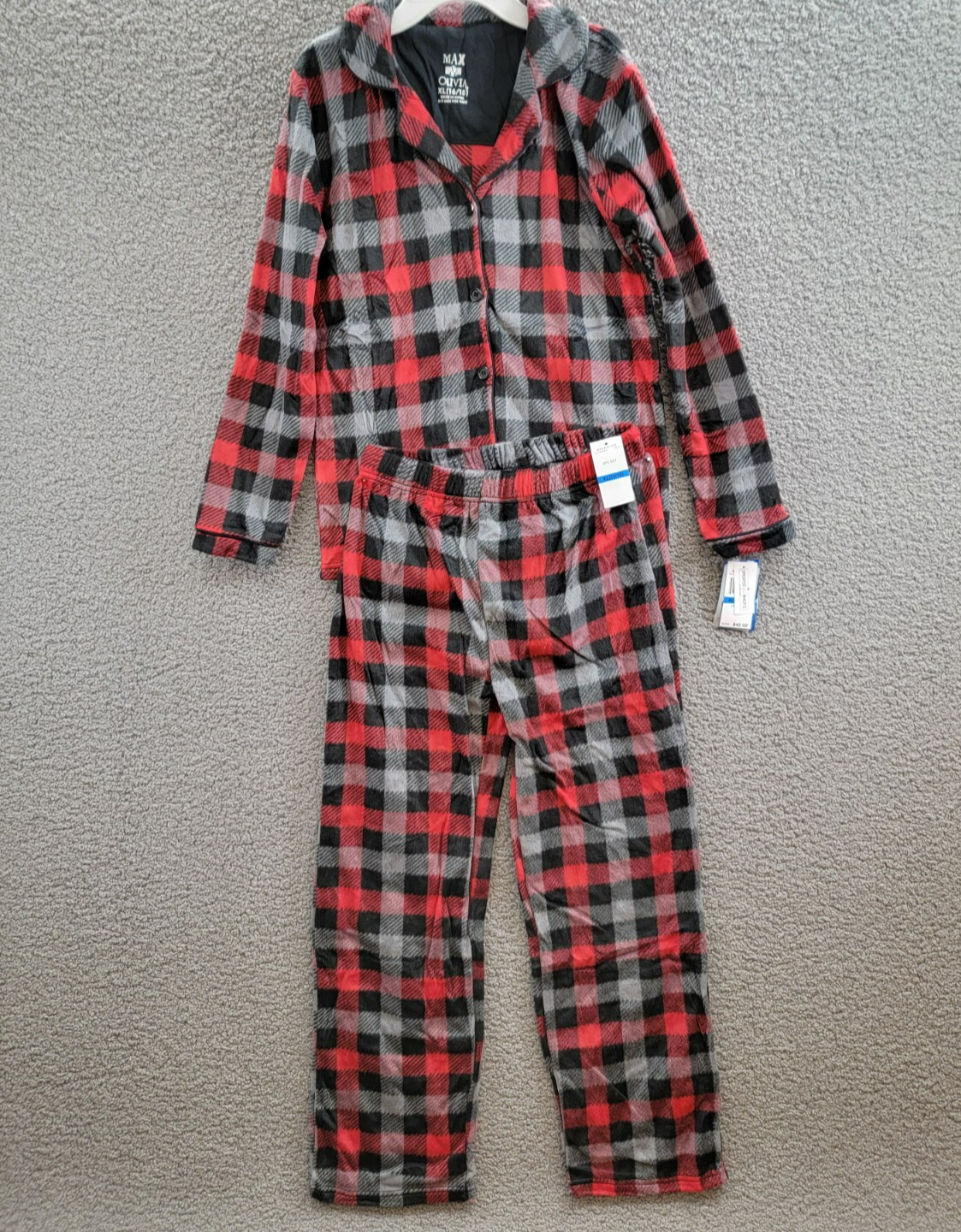 Max & Olivia Flannel Pajama Set Big Boys XL (16-18) Red Multi Plaid Button Front - Picture 2 of 22