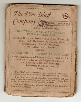 PINES HOTEL, PINE BLUFF, ARKANSAS ANTIQUE CITY AND STATE FOLDING MAP, MARCH 1923