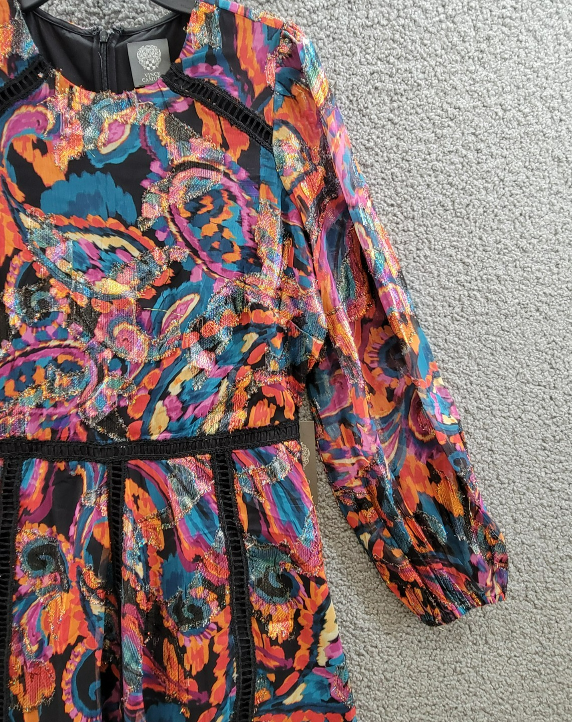Vince Camuto Metallic Chiffon Fit & Flare Dress Women's 6 Multi Quarter Sleeve - Picture 6 of 18