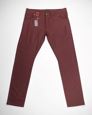 Pre-owned Isaia $800 Burgundy Red Wool Slim Fit 5 Pocket Jeans Pants (56 It) 40 Us