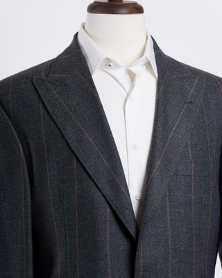 Pre-owned Brunello Cucinelli Deconstructed Blazer Striped Slate Gray Brown Wool Blend 40