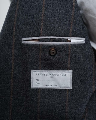 Pre-owned Brunello Cucinelli Deconstructed Blazer Striped Slate Gray Brown Wool Blend 40