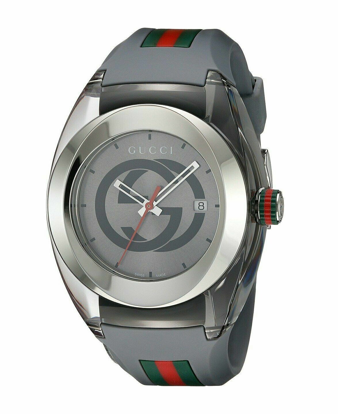Pre-owned Gucci Ya137109 Gray Rubber Band Gray Dial Unisex Watch