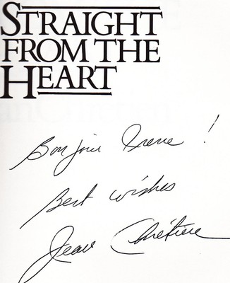 Signed JEAN CHRÉTIEN Memoir STRAIGHT FROM THE HEART 1985 HC, 231 Pages