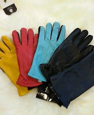 LADIES SOFT LEATHER GLOVES GENUINE LEATHER ALL COLOURS FLEECE LINING