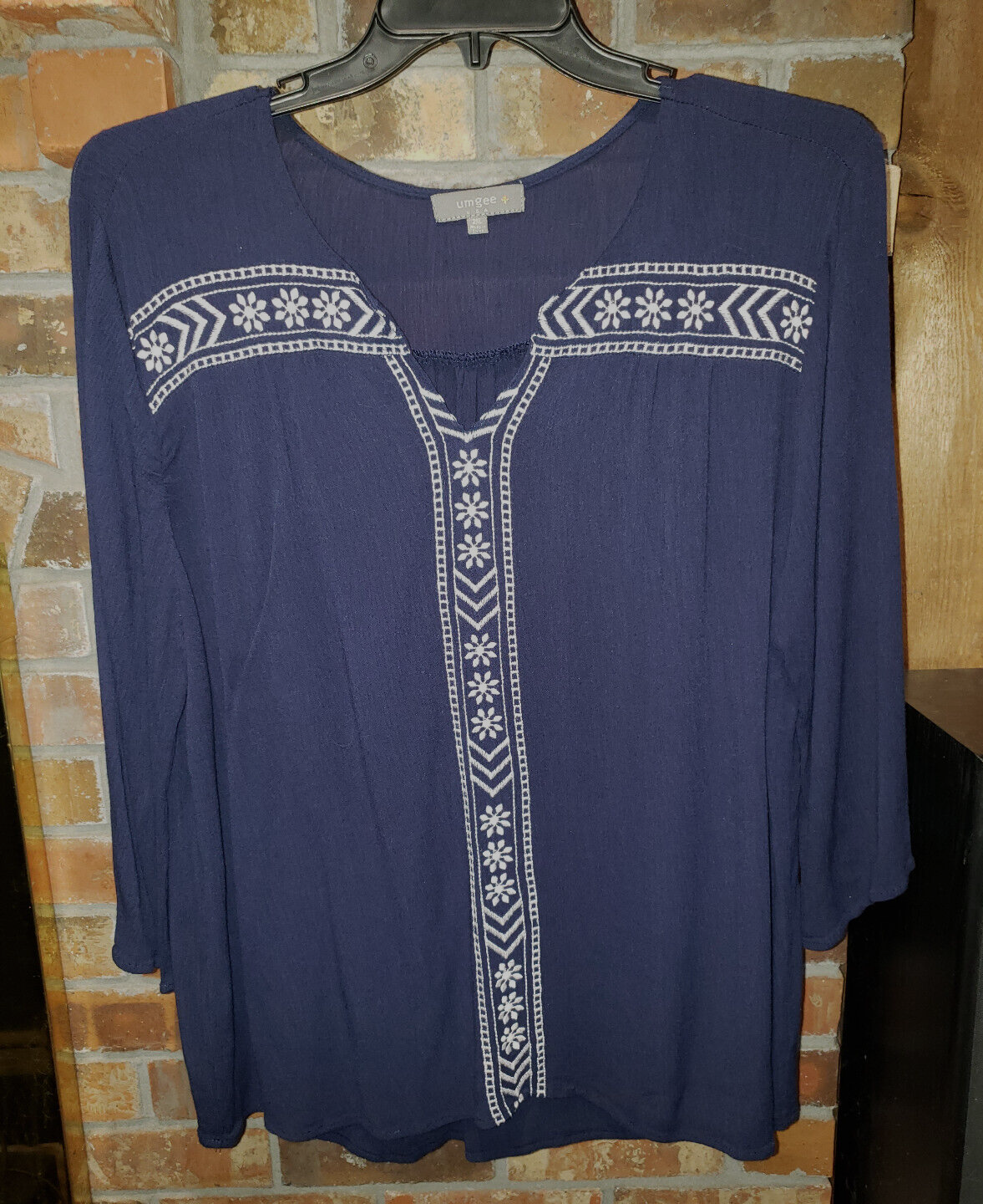 Umgee-2XL-Navy with White Embroidery Long Sleeve Blouse | eBay Umgee-2XL-Navy with White Embroidery Long Sleeve Blouse | eBay