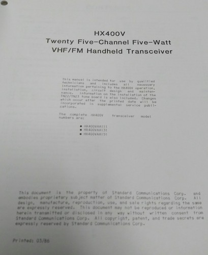 service manual for hx400v Vhf/fm handheld transceiver