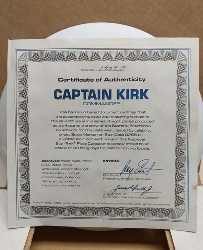 Sci-Fi Star Trek Captain Kirk Collector's plate No. 1409 Box, COA