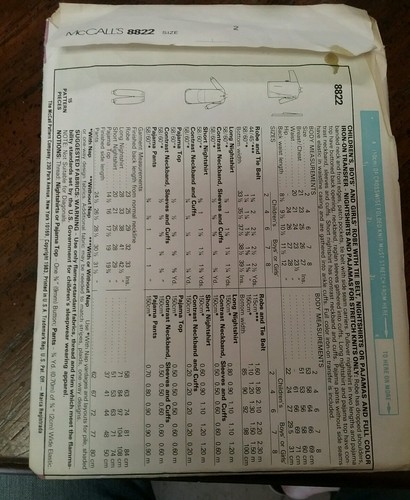 McCall's Pattern 8822.  Child's Size 2. 1983.