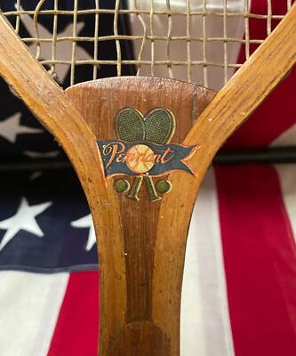 Vintage 1920s Pennant Wood Tennis Racquet 'Marvel' Model Antique Baseball Logo