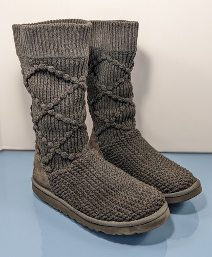 Vintage Y2K UGG Australia Womens 8 Original Classic Argyle Knit Sock Boots Gray