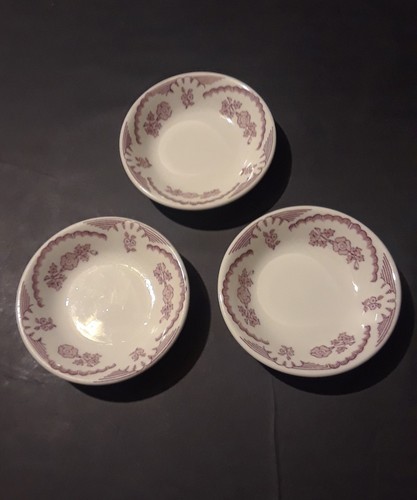 Walker China Restaurant Ware Red Flower Lace 3 Vegetable Bowls & 2 Dessert Plate