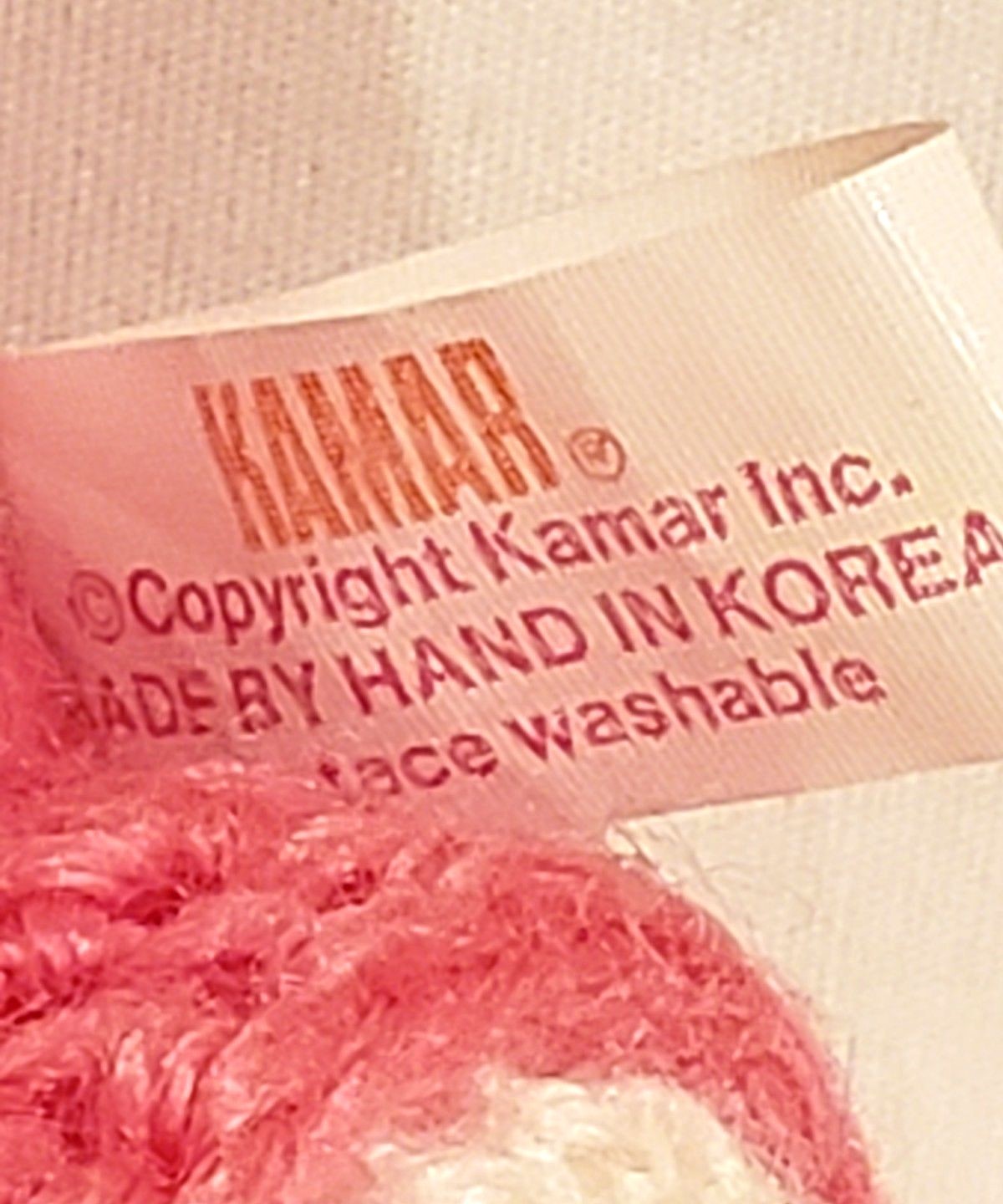 VTG KAMAR Pink Elephant Crochet Plush Stuffed Toy made by hand n KOREA Ornament