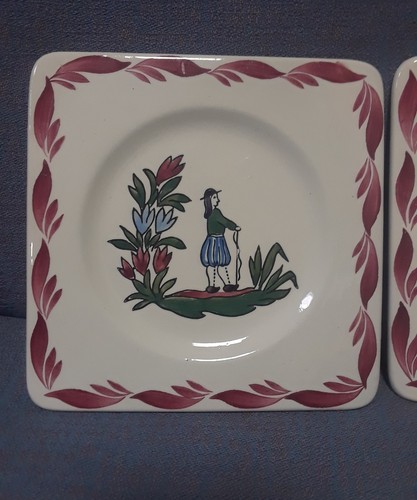 (3) Gien France Woman Lady Plate Coaster Quimper Style Decor 5 1/2