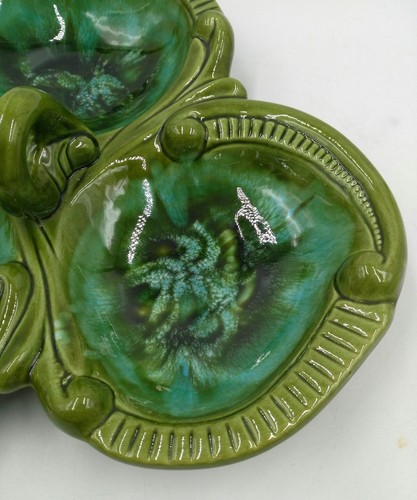Vintage Maurice of California USA Pottery Serving Dish Green SwirlscG-812