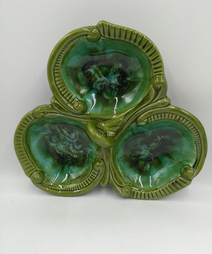 Vintage Maurice of California USA Pottery Serving Dish Green SwirlscG-812