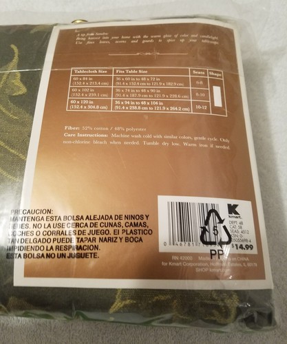 NEW  Sandra by Sandra Lee Harvest Entertaining Green Leaf Tablecloth 60