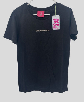 One Teaspoon Women Linen Washed Black Logo Basic Tee Shirt Short Sleeve Size XXS