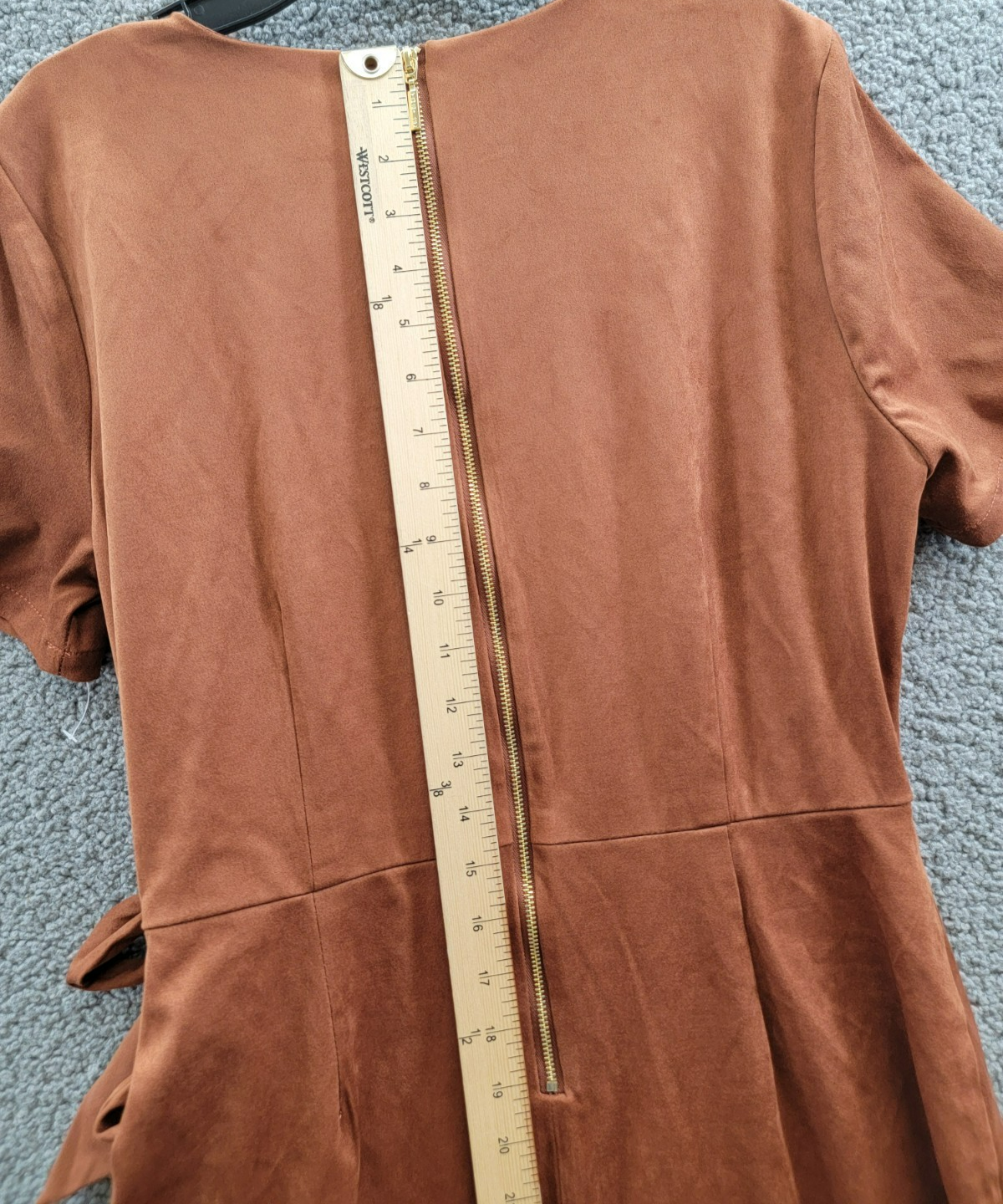 Tahari ASL Faux-Suede Sheath Dress Women's 10 Walnut Round Neck Back Zip Closure - Picture 16 of 19