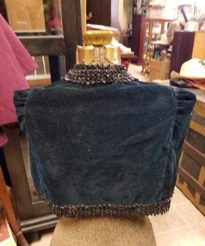 Antique velvet blue Glass Beaded Shawl Cape