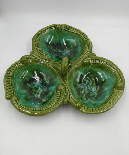 Vintage Maurice of California USA Pottery Serving Dish Green SwirlscG-812