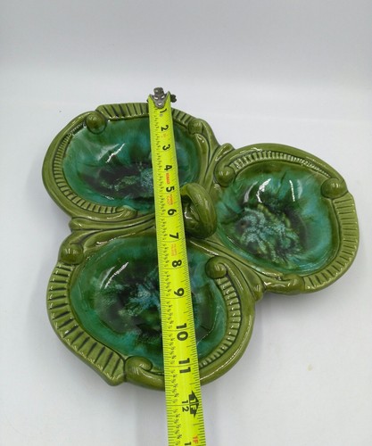 Vintage Maurice of California USA Pottery Serving Dish Green SwirlscG-812