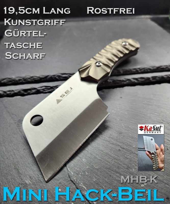 KassulÂ®| Mini Hack Beil 19cm Messer |Silber Griff Scharf Camping Outdoor +Tasche