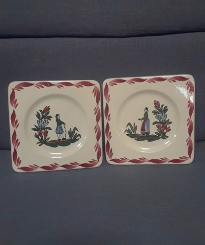 (3) Gien France Woman Lady Plate Coaster Quimper Style Decor 5 1/2