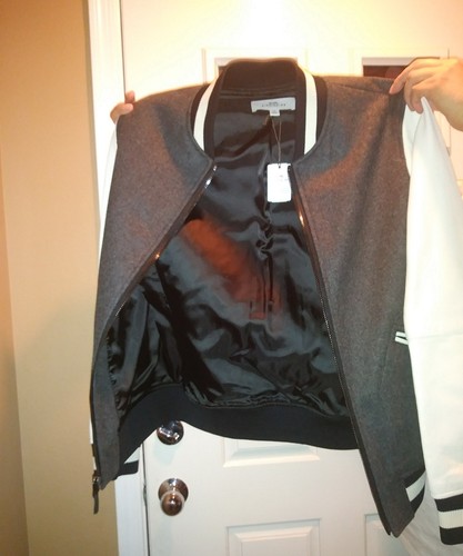 Pre-owned Coach Mens Wool Leather Varsity Jacket Heather Grey/chalk F86524 Msrp $ 695 In White